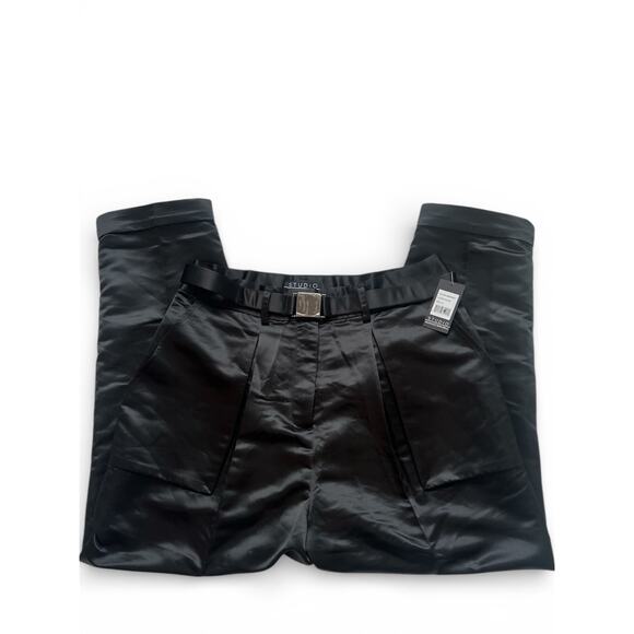 NWT Women's Badgley Mischka Satin Belted Pleated Dress Pants Size 14 - Picture 2 of 7